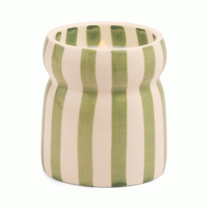 CAB0706EU Cabana 184g Sage Striped Ceramic Candle Paddywax - Bora Bora Boxed